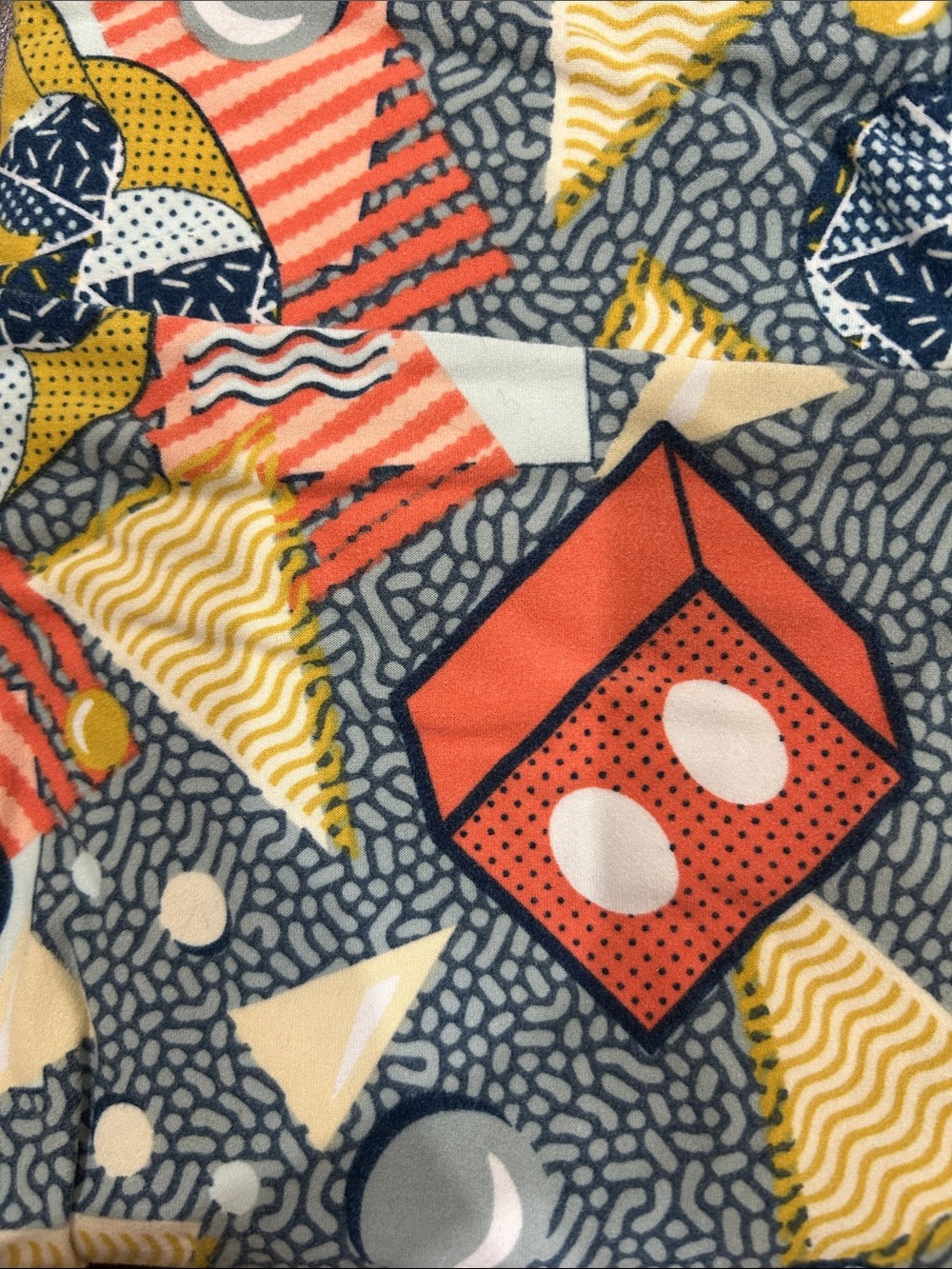 Geometric Abstract Hidden Mickey Disney LuLaRoe leggings in Coral, Yellow & Gray